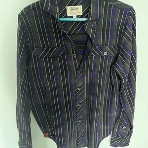 Men's Purple and Black Oversized Fit Flannel Striped Shirt